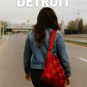 Original Detroit Harveys Seatbelt Red Large Shoulder Bag Handbag Purse w/ Charm